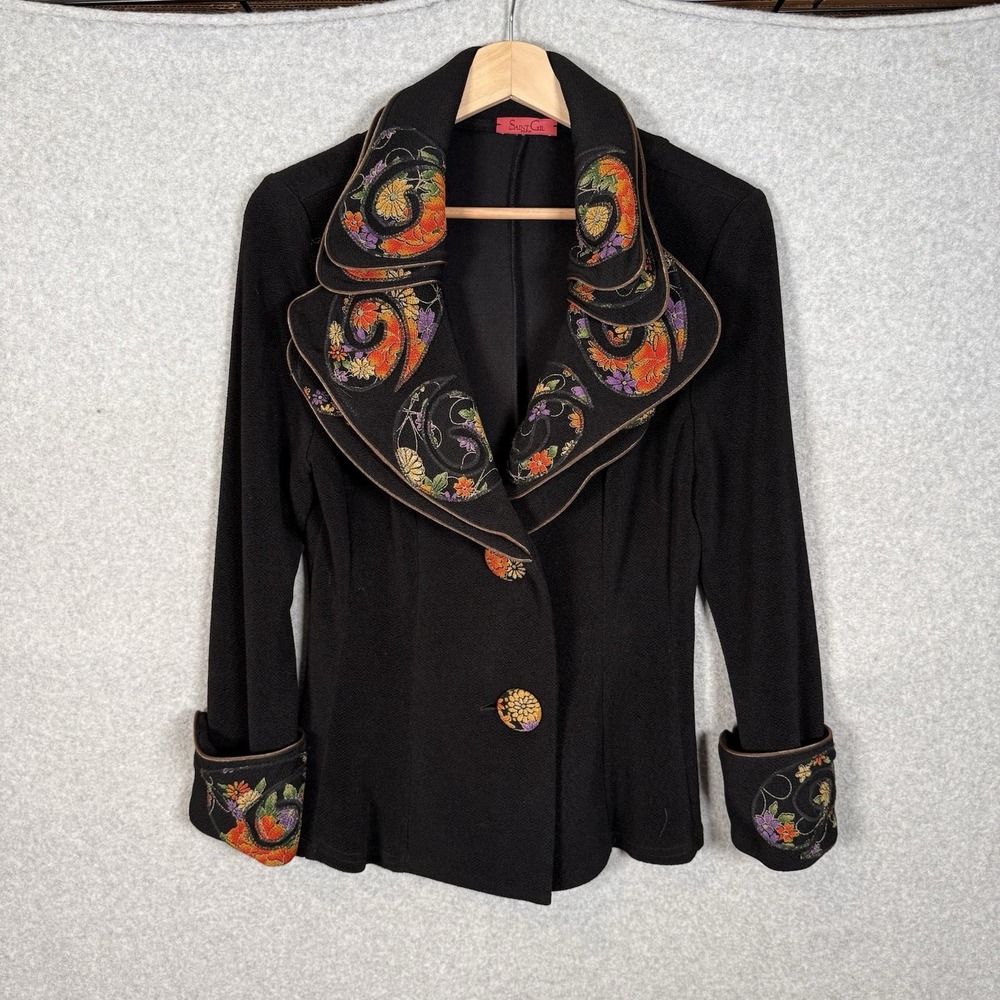 Saint Gil Jacket Womens XS Avant Guard Vintage‎ 90s Black Floral Ruffle
